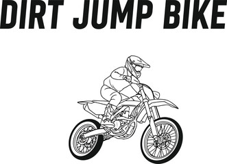 Line art illustration of a person riding a dirt jump bike on a white background