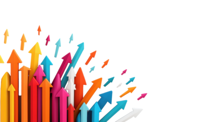 Colorful Arrows Pointing Upwards on Transparent Background