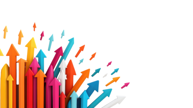 Colorful Arrows Pointing Upwards on Transparent Background