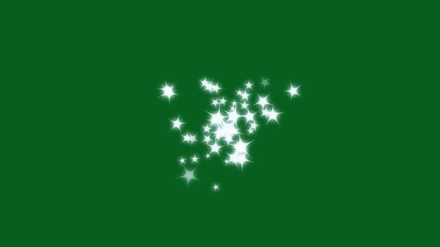 Blinking retro vector star with glitter stars explosion. glowing stars sparkle, twinkling starry night sky, looping animation, twinkle magic dust animation on green screen background, 4K video