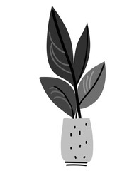 Houseplant in pot with large leaves. Home decor and interior concept, living room or office decoration. Modern minimal flat vector illustration on white background