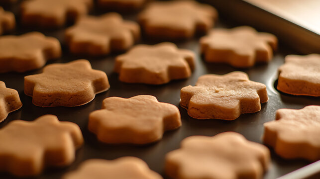 Baking homemade sugar cookies! These delicious treats are on a baking sheet, fresh out of the oven, ready to enjoy. Sweet, simple, festive & homemade. Yum!