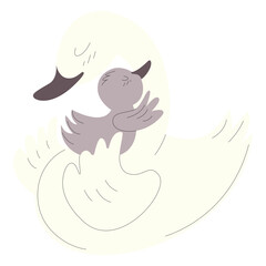 Animals mom and baby ducks illustration