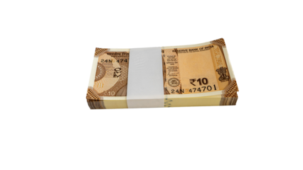 Pack of Indian Ten Rupee Notes with White Paper Band