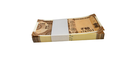 Bundle of ₹10 Indian Currency Notes with transparent background
