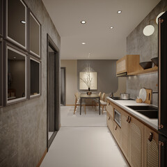 3d render modern kitchen interior