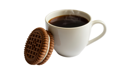 Coffee Cup with Chocolate Cookie on Transparent Background Perfect for Enjoying a Delicious Beverage and Sweet Treat Ideal for Break Time or Relaxing Moment