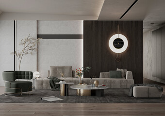 3d render luxury house interior living room