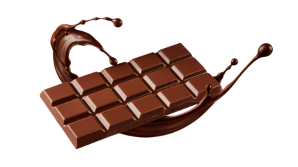 Milk Chocolate Bar With Dark Chocolate Splash Isolated on Transparent Background Delicious Sweet Dessert Made of Cocoa and Sugar Confectionery Indulgence Top View Gourmet
