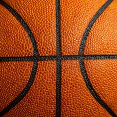 Fototapeta premium Close up of basketball showing texture and black lines, sports equipment detail, athletic lifestyle, orange ball, macro view, professional quality