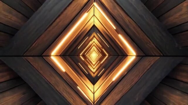 Exploring geometric depth with 3D illusion wood textures illuminated by warm light