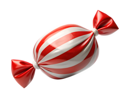 red and white wrapped candy isolated on white background, minimal sweet Christmas element, glossy wrapper, soft shadow
