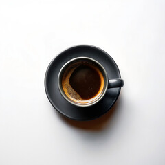 Top view of black coffee on white background
