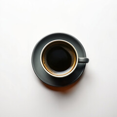 Top view of black coffee on white background