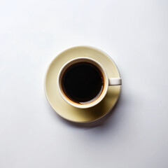 Hot black coffee on white surface