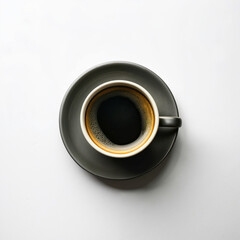Top view of black coffee on white background
