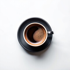 Top view of black coffee on white background