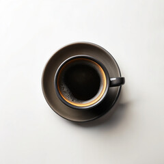 Top view of black coffee on white background