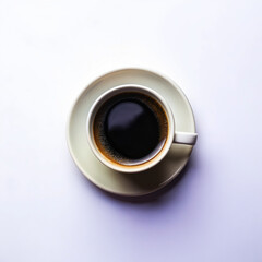 Top view of black coffee on white background