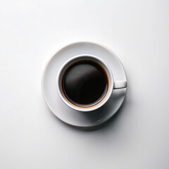 Top view of black coffee on white background