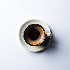 Top view of black coffee on white background