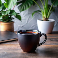 Coffee cup on office desk