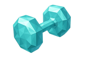 Dumbbell low poly design in turquoise color for fitness, exercise, and weightlifting concepts, transparent background