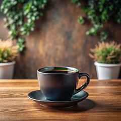 Morning coffee at the office desk