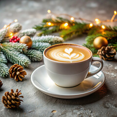 cup of coffee with christmas decorations