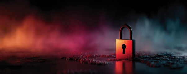 Digital illustration of a padlock in colorful fog representing security and privacy