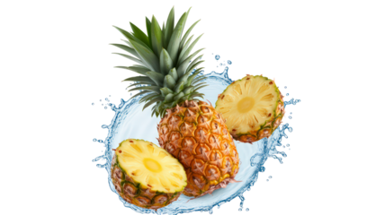 Fresh Pineapple with Water Splash and Slices on Transparent Backdrop Tropical Fruit Bursting with Flavor and Hydration Rich Source of Vitamins and Nutrients Healthy Snack