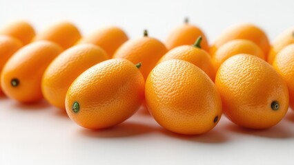 Vibrant Kumquats: Close-up of Ripe, Oval Citrus Fruits on White Background