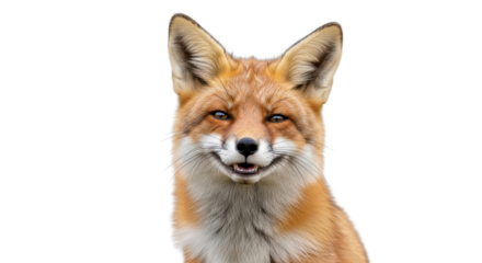 Smiling Red Fox Close-Up Portrait isolated PNG with Transparent Background
