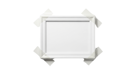 White picture frame taped to the wall isolated PNG with Transparent Background