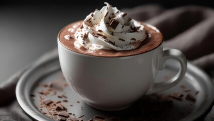 Decadent Hot Chocolate with Whipped Cream and Chocolate Shavings, Cozy Comfort.