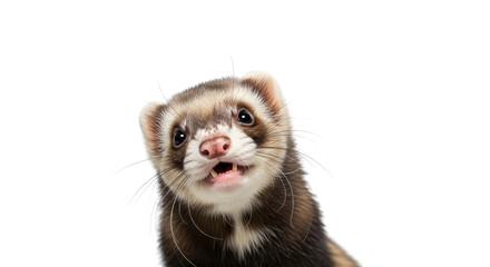 Close-up portrait of a Ferret looking up isolated PNG with Transparent Background