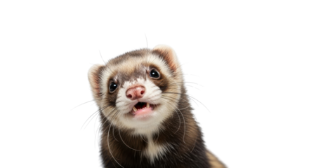 Close-up portrait of a Ferret looking up isolated PNG with Transparent Background