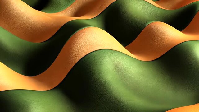 Abstract wavy landscape with textured orange and green layers