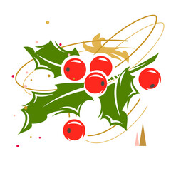 Christmas holly sprig isolated on white