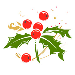 Christmas holly sprig isolated on white