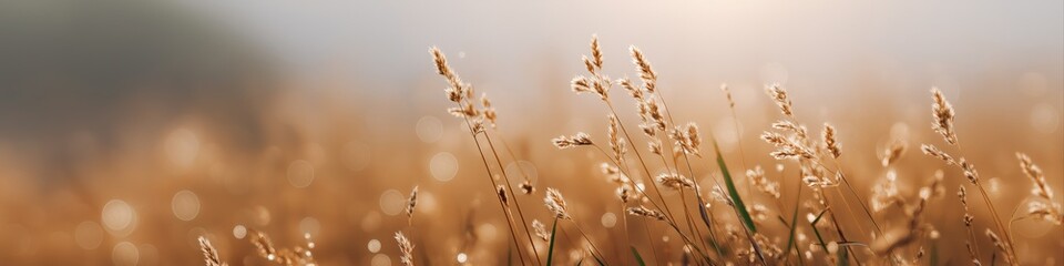 Fototapeta premium Golden wheat field illuminated by soft morning sunlight in serene landscape