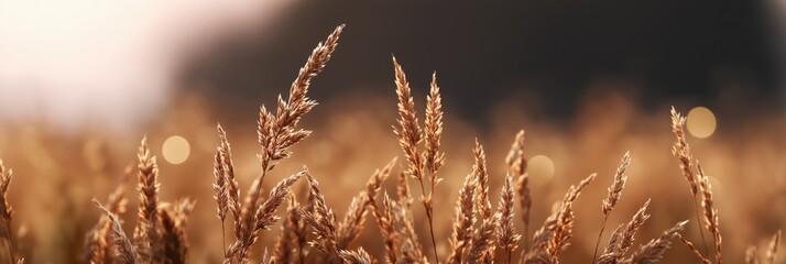 Naklejka premium Golden wheat field at sunset with soft focus and warm light
