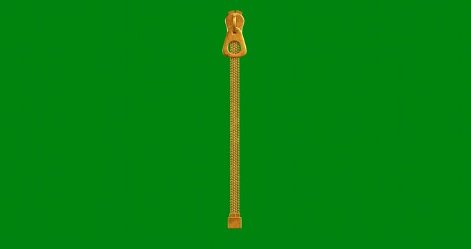 gold zipper on green background 3D rendering