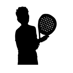 Silhouette of a young person holding a paddle racket on white