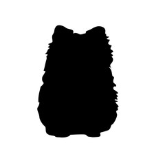 Silhouette of a pomeranian dog sitting down on a white background