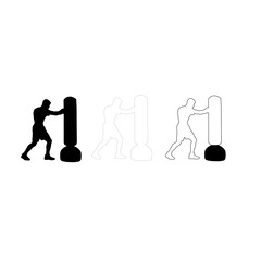 Silhouette of a boxer training with a punching bag in two variations