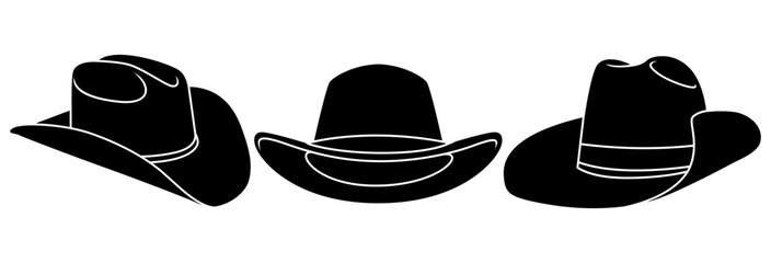 Cowboy Hat Silhouette Set. Western Style Hat Vector Collection