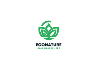 Econature Logo Design with Green Leaf Motif within Circular Frame