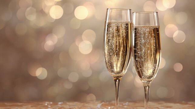 Two glasses of champagne clinking together, celebrating an intimate moment