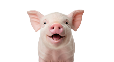 Close-up of a Happy Smiling Pig isolated PNG with Transparent Background